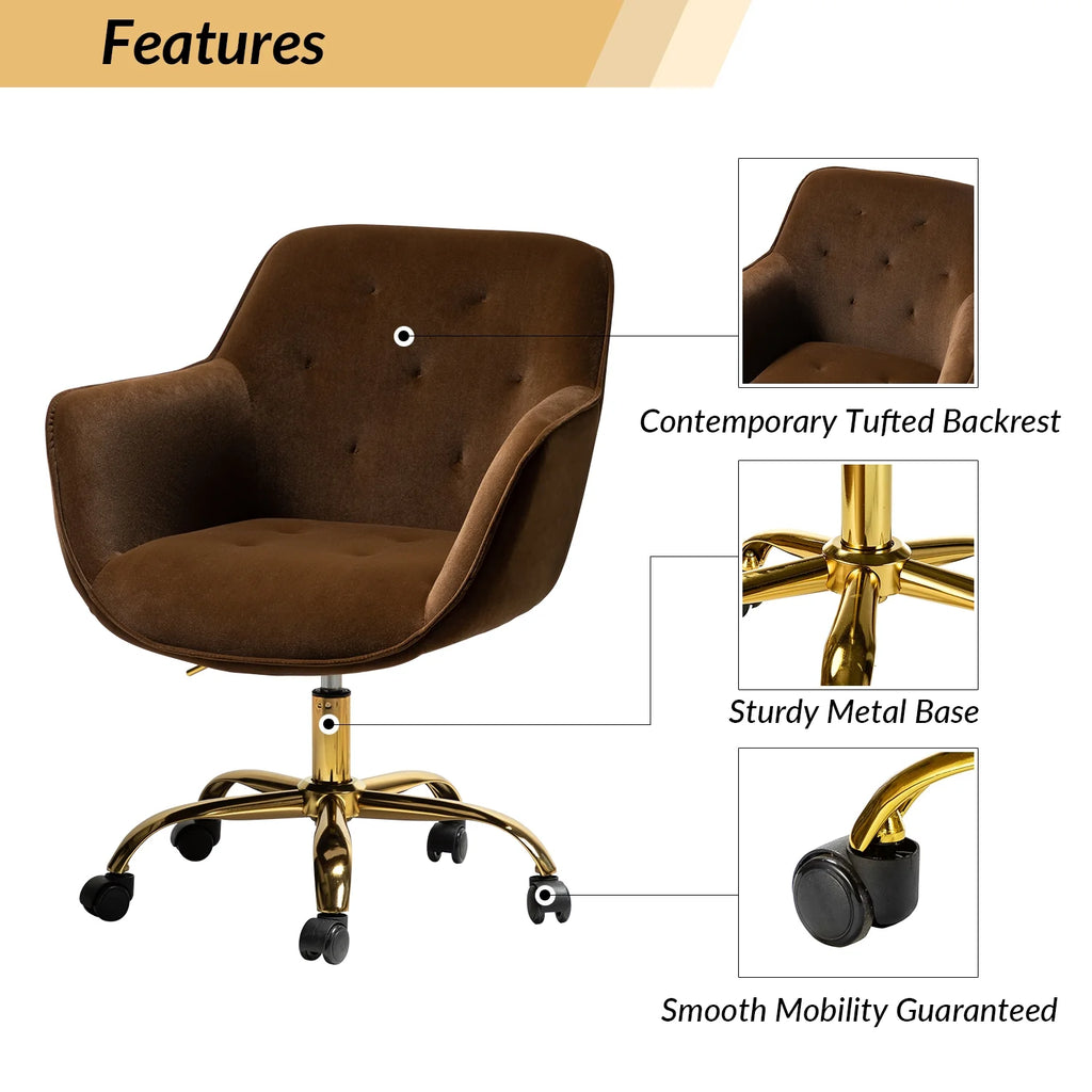 Brown Velvet Tufted Swivel Task Chair O8637