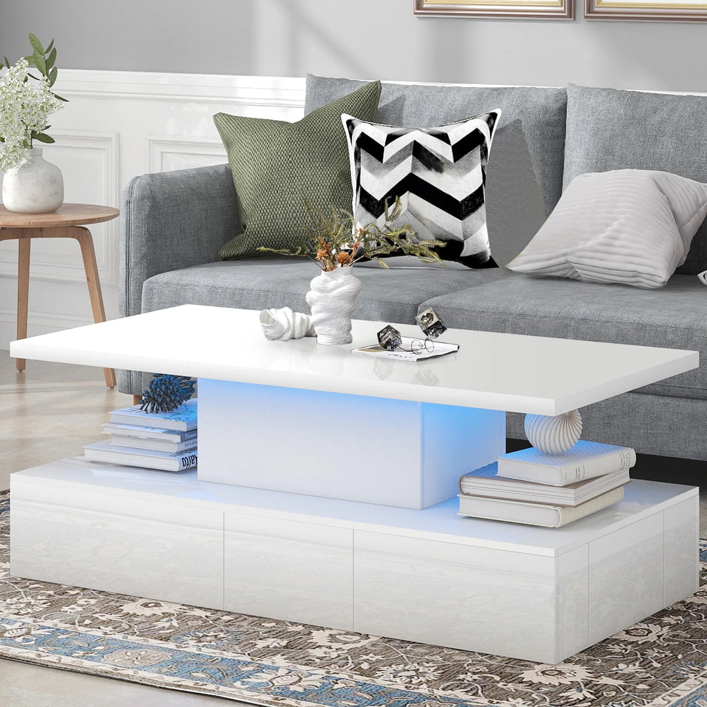 White LED Coffee Table with 4 Drawers U5705