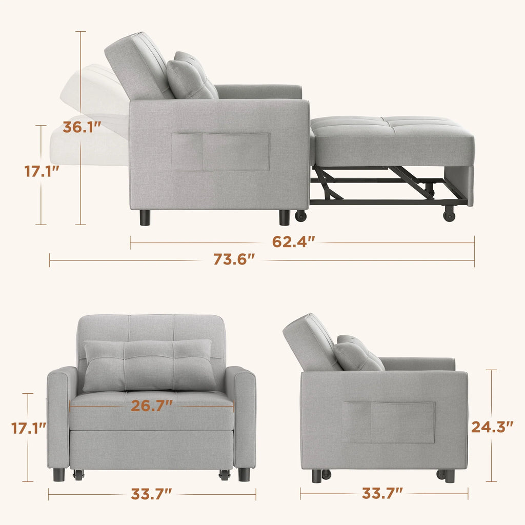 Light Gray Convertible Sofa Bed T2814