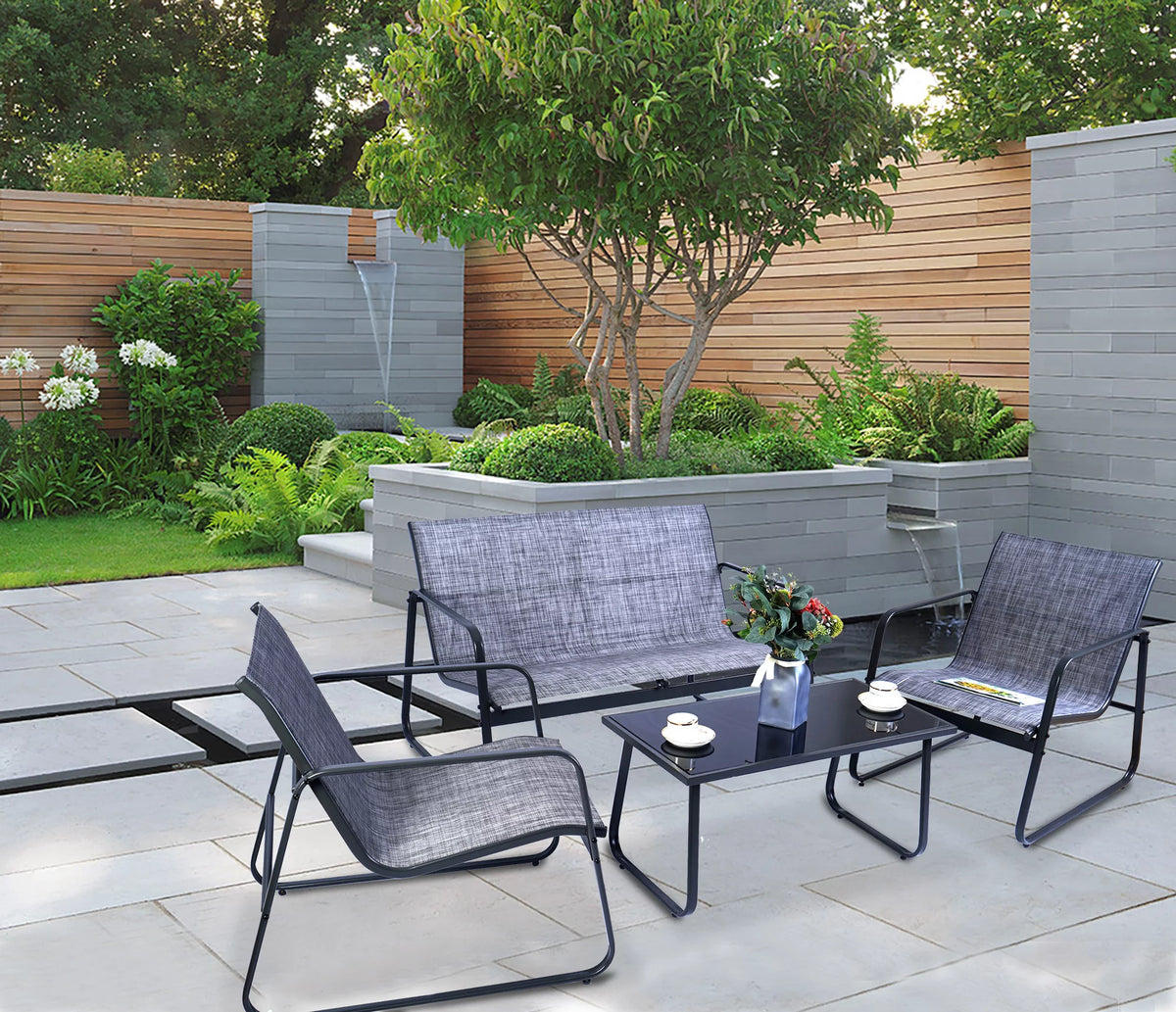 Outdoor Metal Conversation Set with Love Seat, 2 Chairs and Table S220