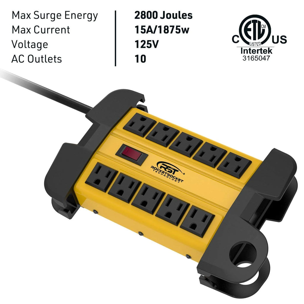 Metal Power Strip 10 Outlets 6 Feet Extension Cord 2800J Surge Protector O7219