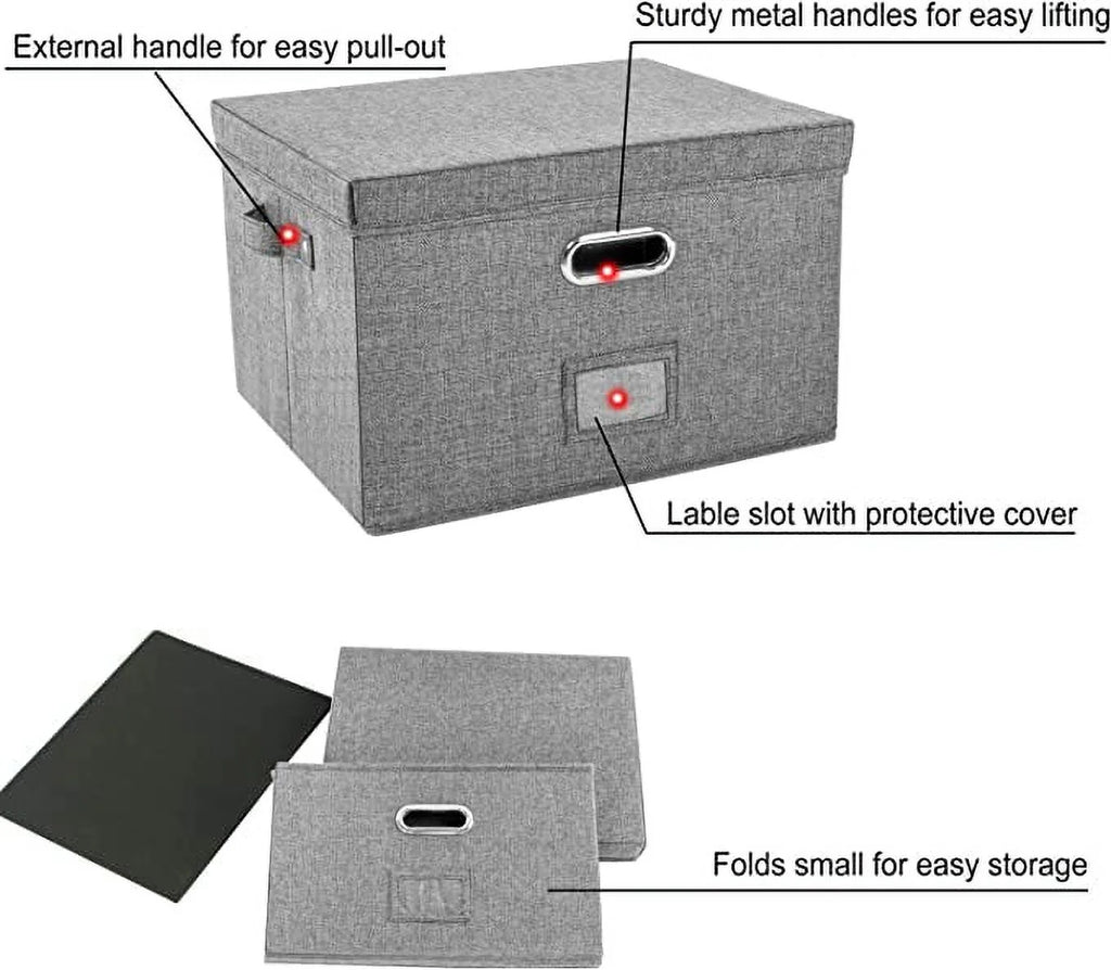 Collapsible Linen File Box with 5 Hanging Folders W32922