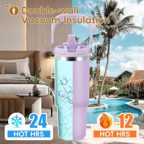 30 oz Stainless Steel Vacuum Insulated Tumbler with Handle and Flip Straw C9343