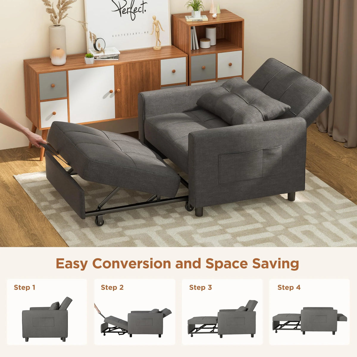 Light Gray Convertible Sofa Bed T2814