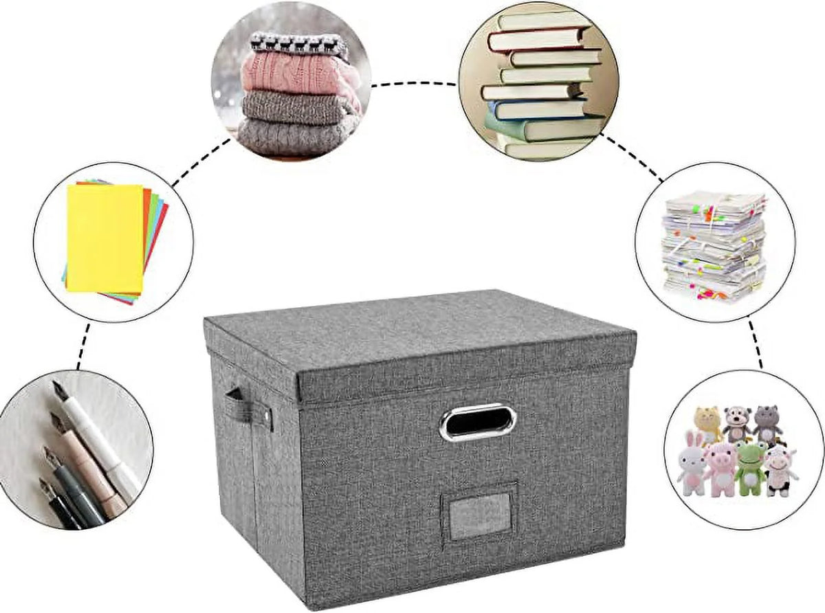 Collapsible Linen File Box with 5 Hanging Folders W32922