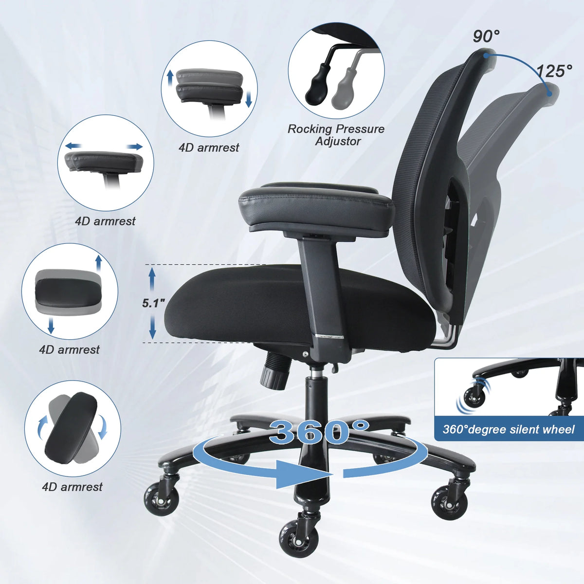 Big and Tall Office Chair with Lumbar Support R1939