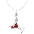 Sterling Silver Red Crystal Martini Glass Charm Necklace 18'' B633