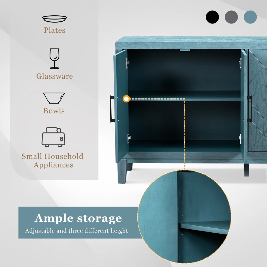 4-Door Retro Sideboard with Adjustable Shelves T8751