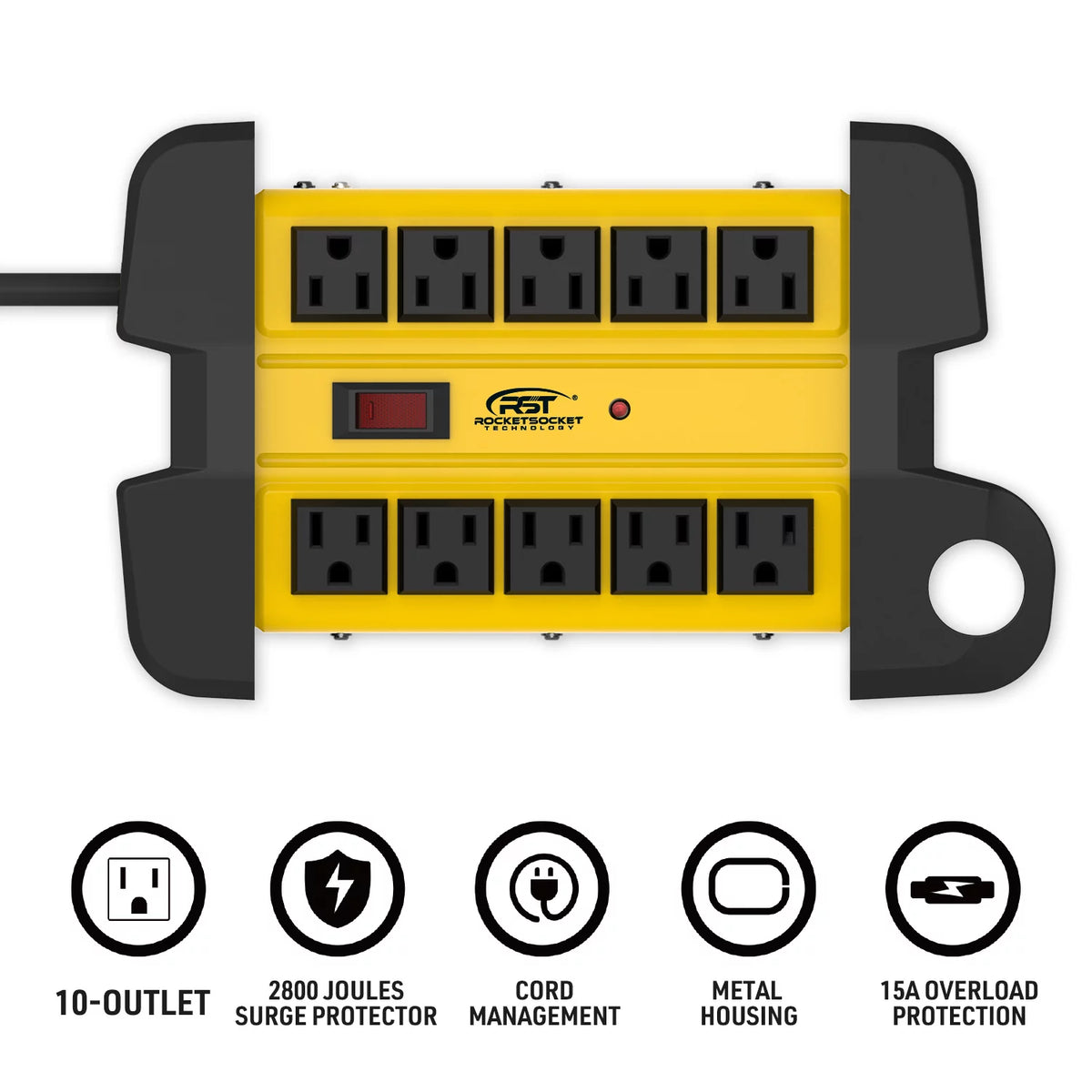 Metal Power Strip 10 Outlets 6 Feet Extension Cord 2800J Surge Protector O7219