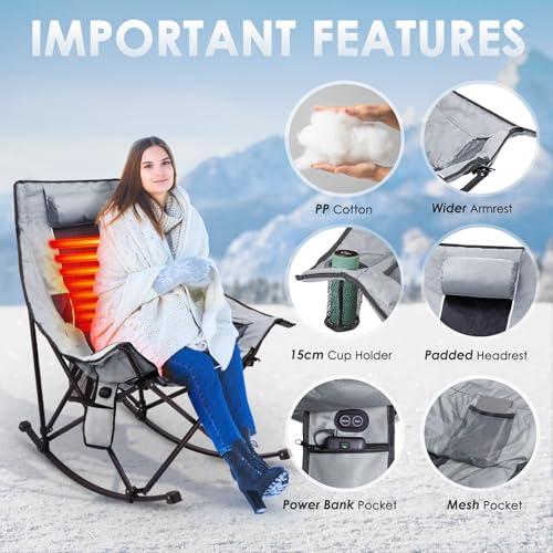 XL Oversized Heated Rocking Camping Chair with 3 Heat Levels L5964