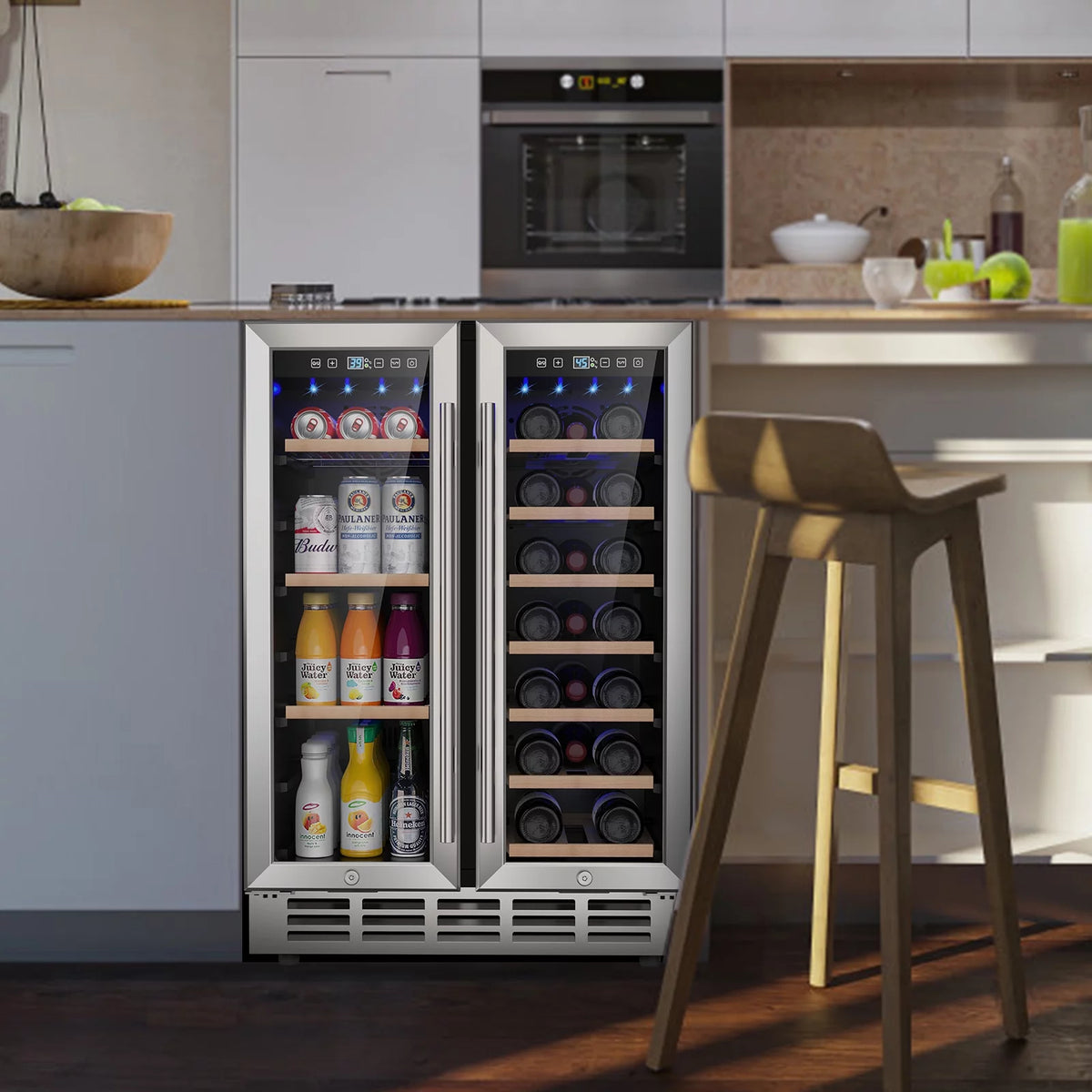 Beverage Refrigerator and Wine Cooler, Dual Zone 24 inch Built-in 20 Bottles 57 Cans Q932