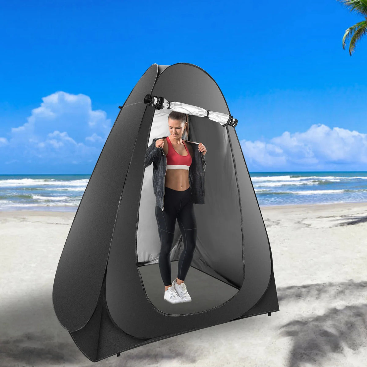 Pop up Privacy Tent 59x59x74.8in Portable Camping Shelter with Carry Bag Black J2314