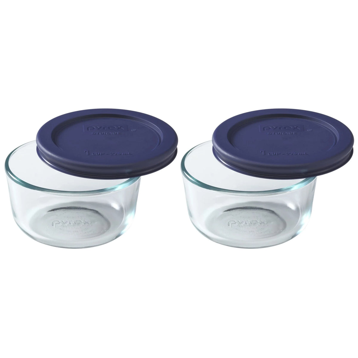 Clear 1-Cup Round Glass Food Storage Bowl with Blue Lid 2-Pack V444