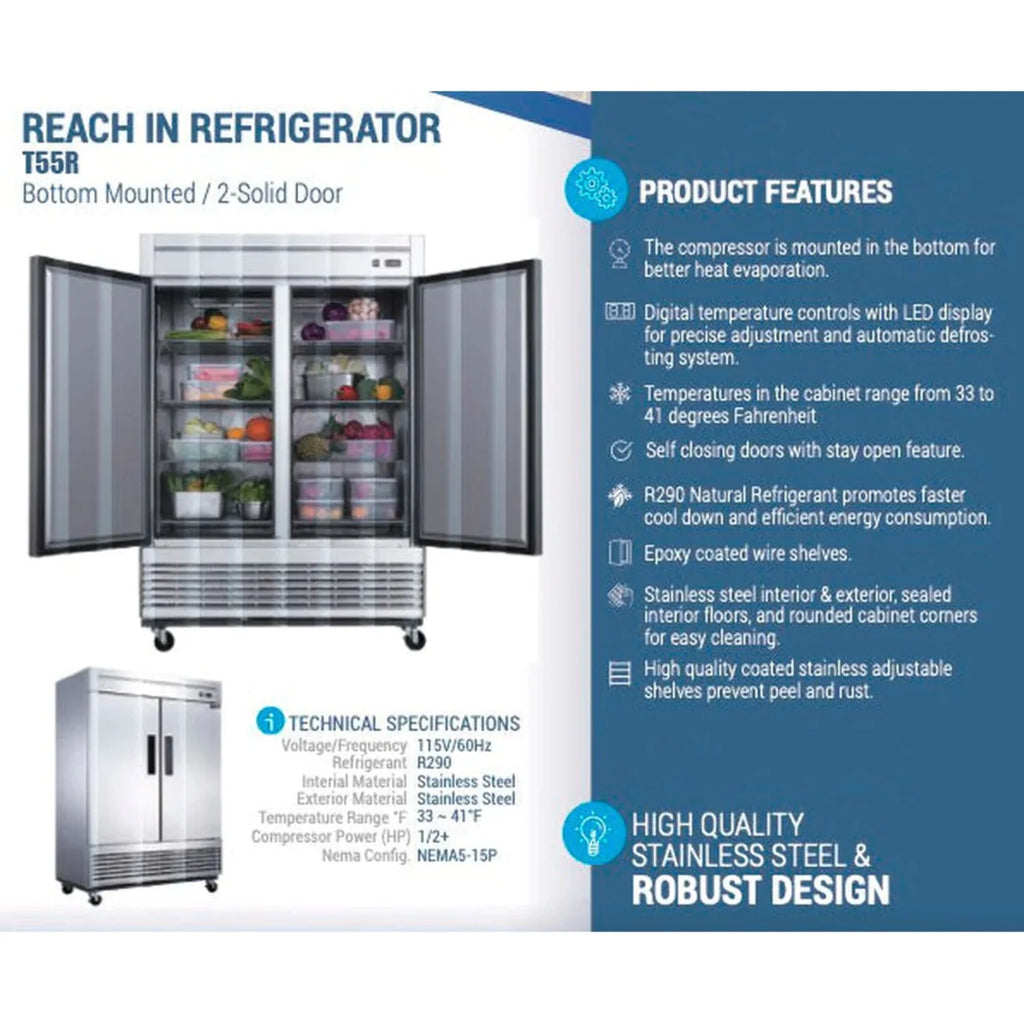 55 Reach-In Refrigerator with 2 Solid Doors R758
