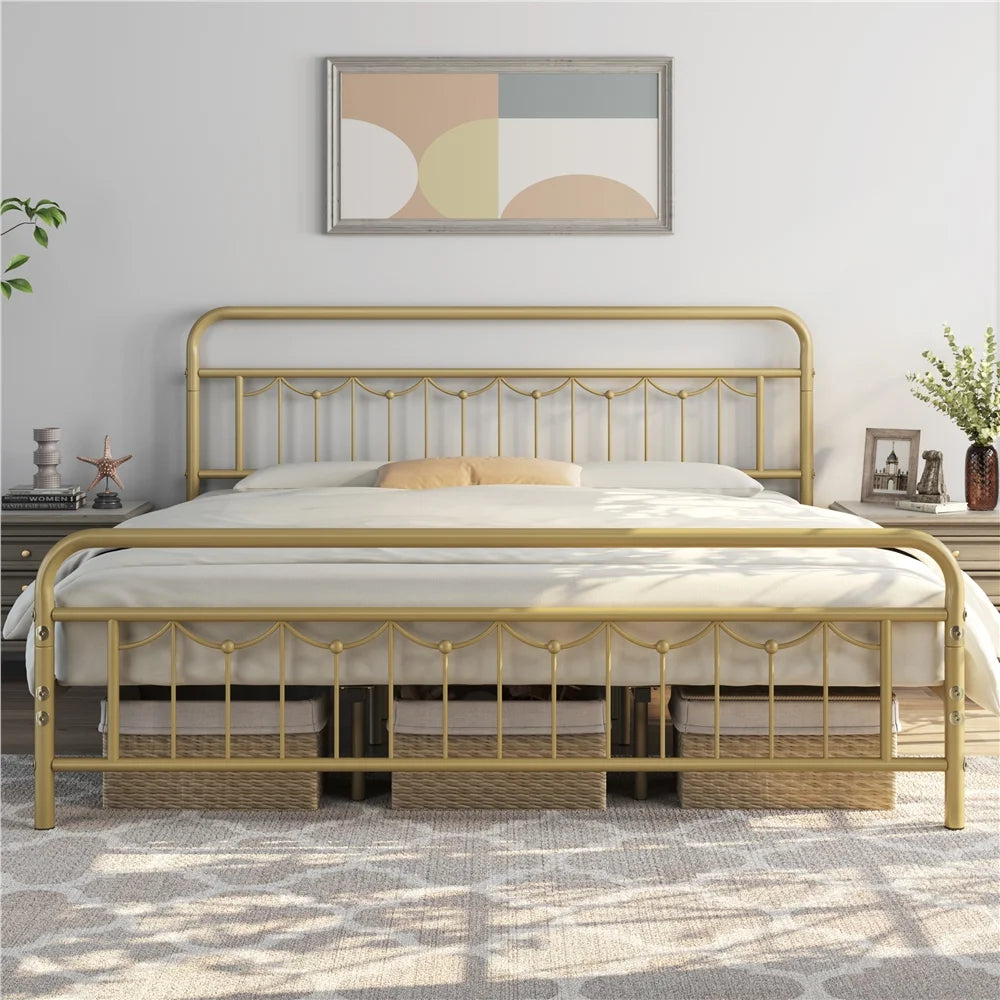 Queen Matte Black Metal Platform Bed Frame with Headboard and Footboard Q4176