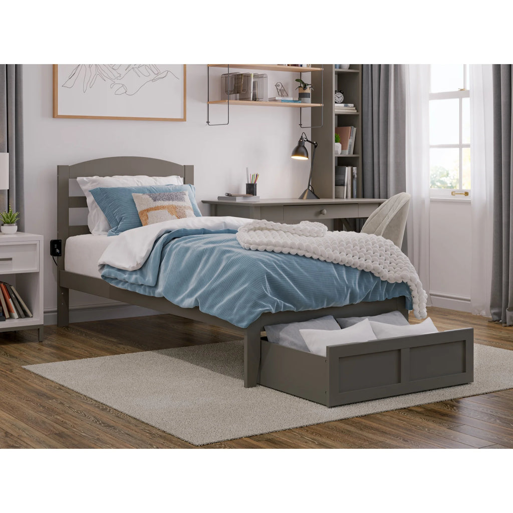 Solid Wood Traditional Twin Bed with Drawer in Gray U108