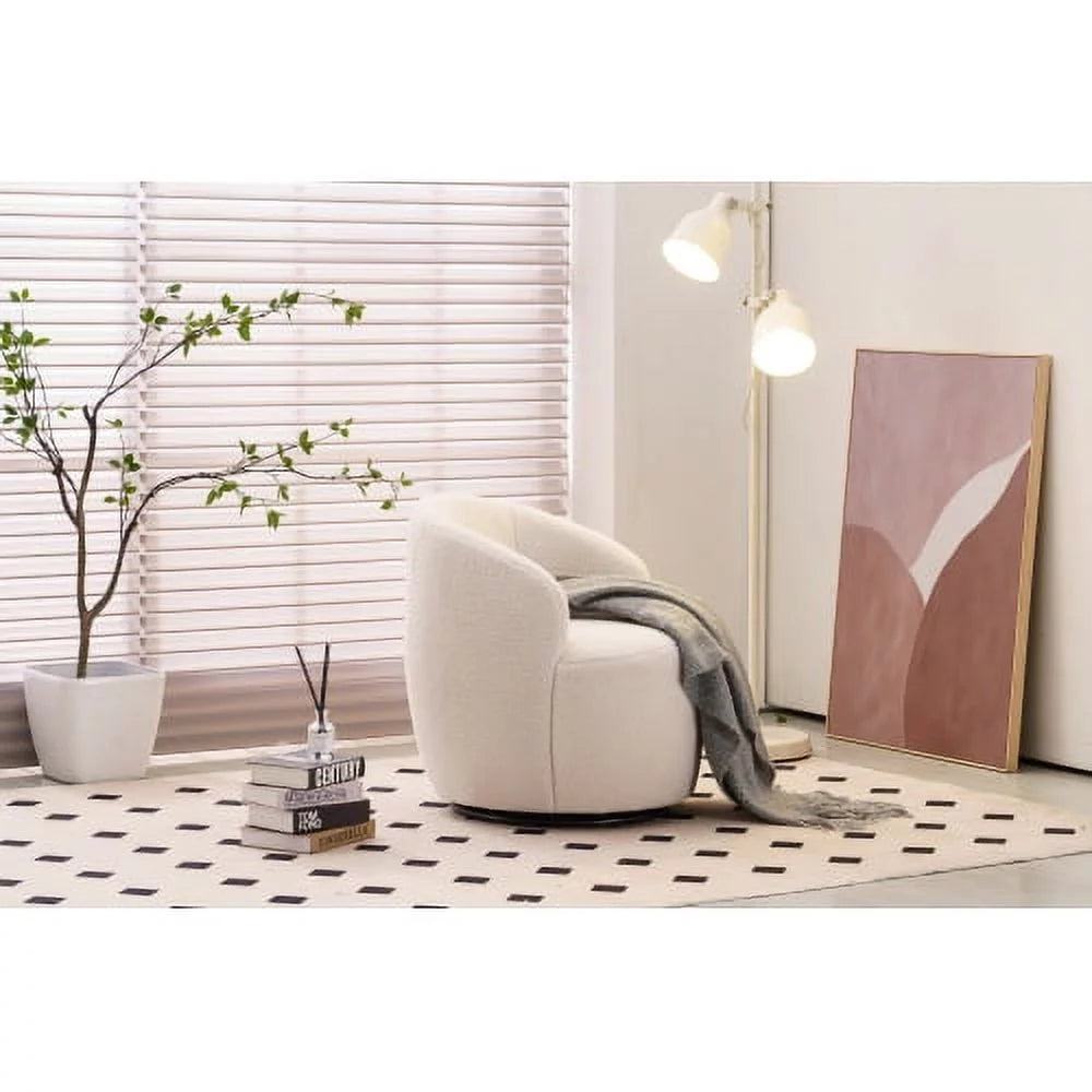 Ivory Teddy Fabric Swivel Accent Chair R9592