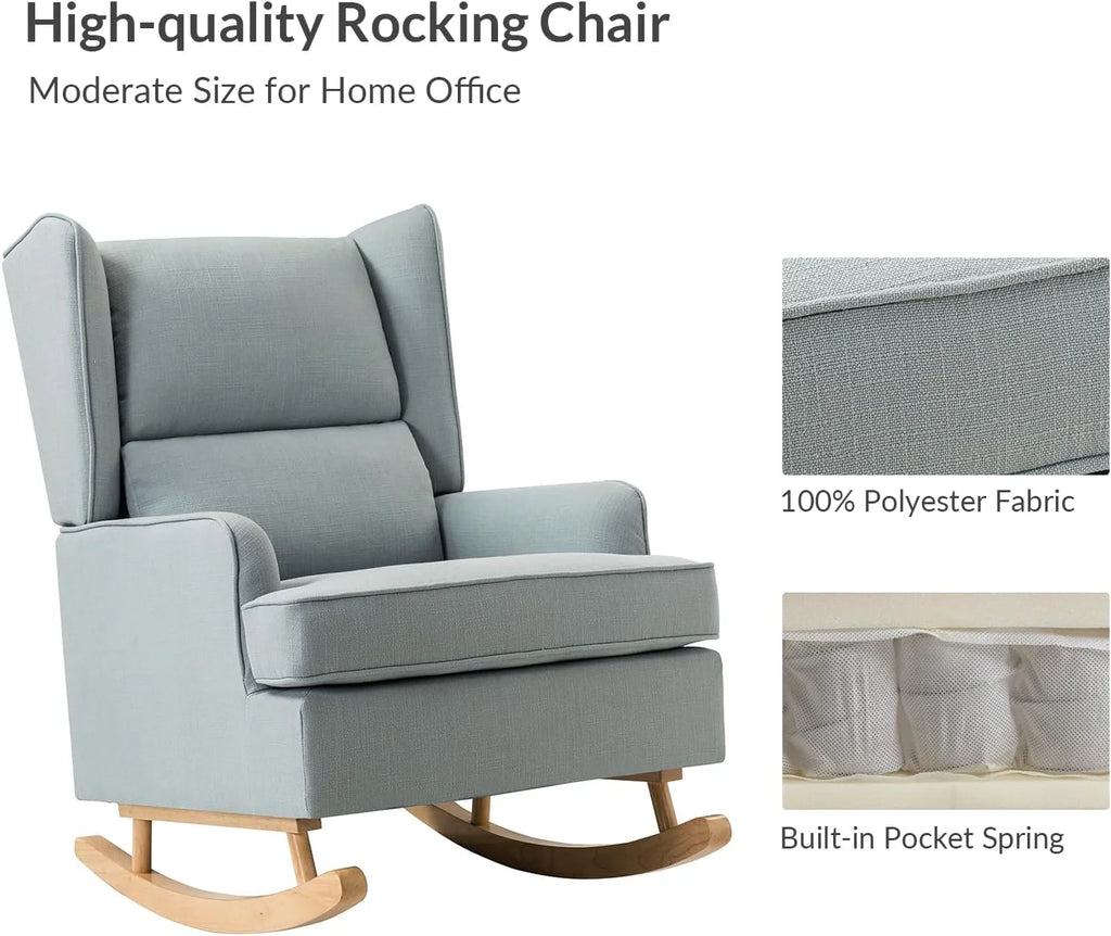Blue Linen Upholstered Rocking Chair R996