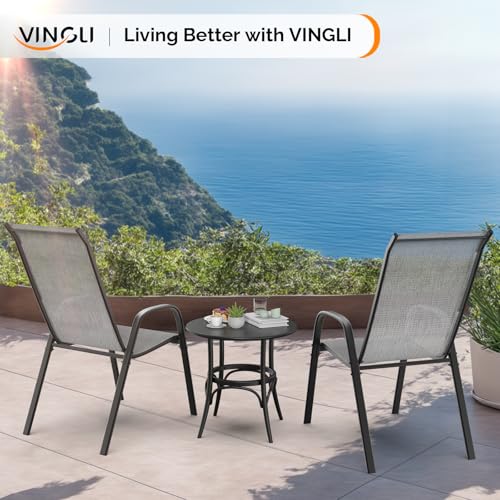 Black Set of 6 Stackable Outdoor Dining Chairs with Sling High Back and Armrests O1815