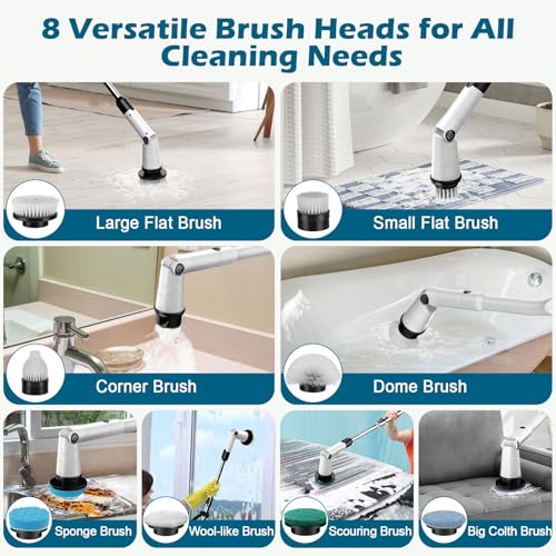 Cordless Electric Spin Scrubber with 8 Brush Heads L254