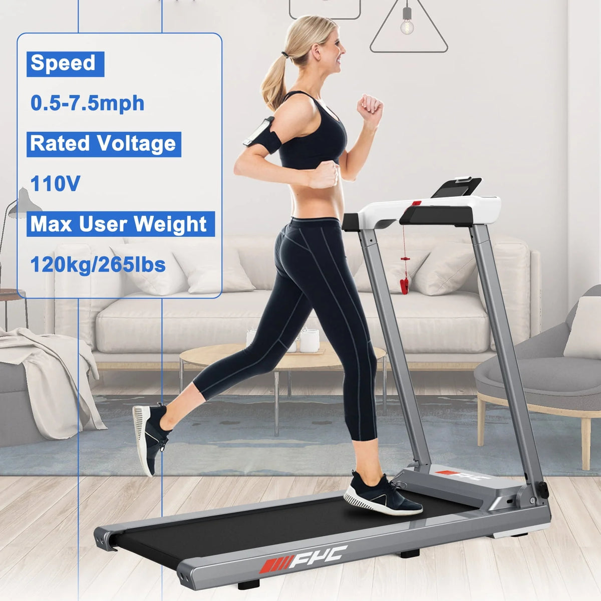 Folding Treadmill with Incline 3.5HP 8.5MPH Foldable Compact Electric Treadmill P18526