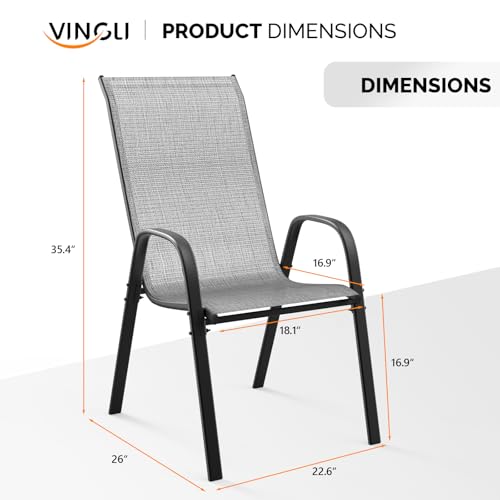 Black Set of 6 Stackable Outdoor Dining Chairs with Sling High Back and Armrests O1815