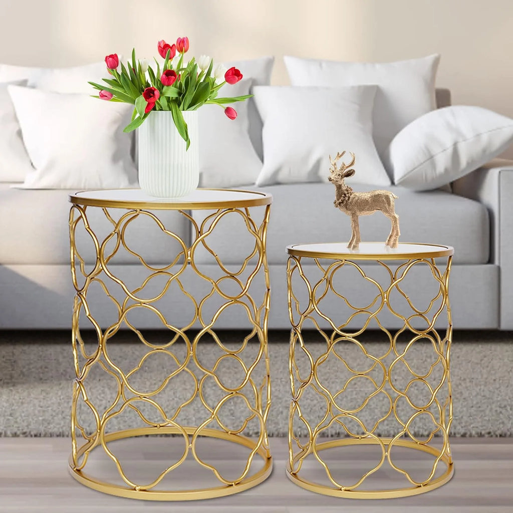 Round Gold Metal Nesting Side Table with Mirrored Top V74780