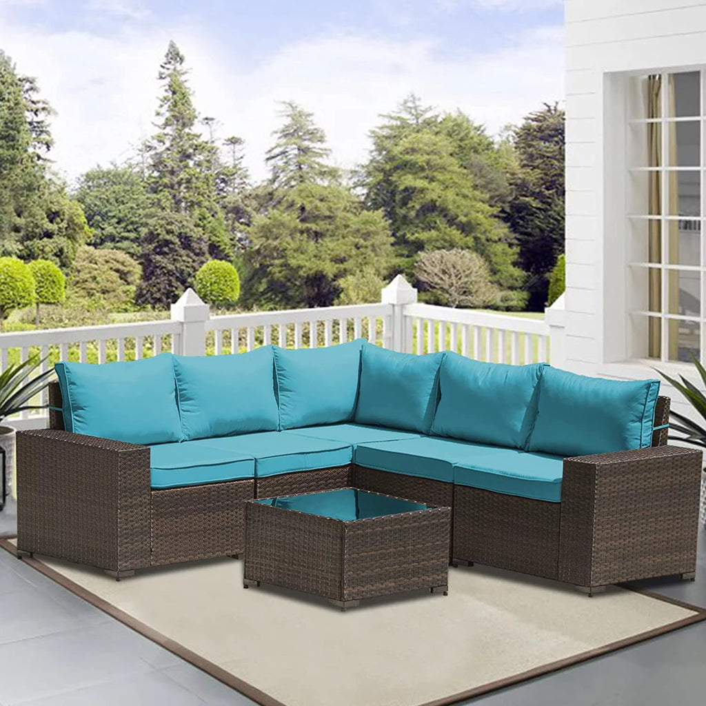 6 Pieces All-Weather PE Rattan Patio Sofa Set with Coffee Table & Cushions U298