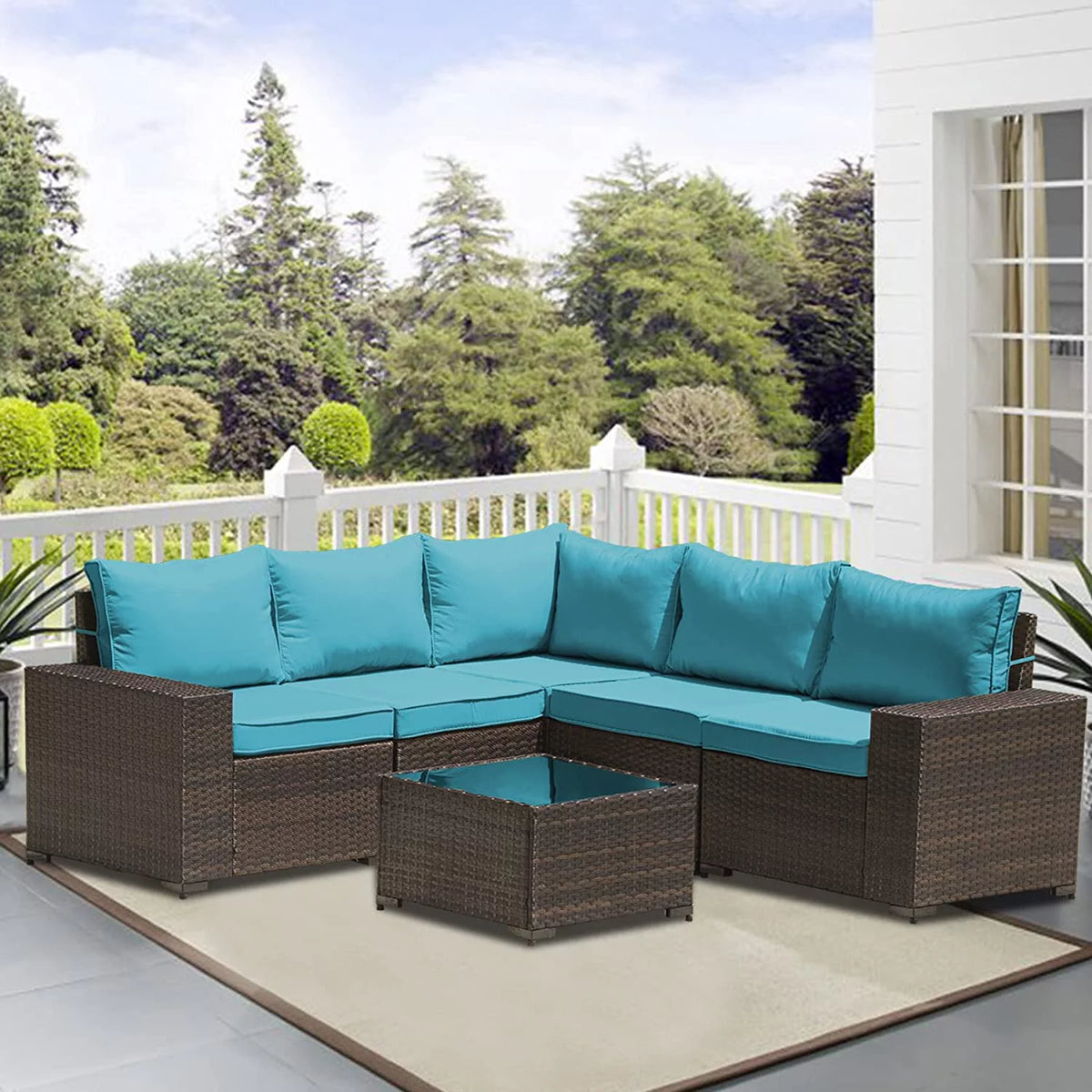 6 Pieces All-Weather PE Rattan Patio Sofa Set with Coffee Table & Cushions U298