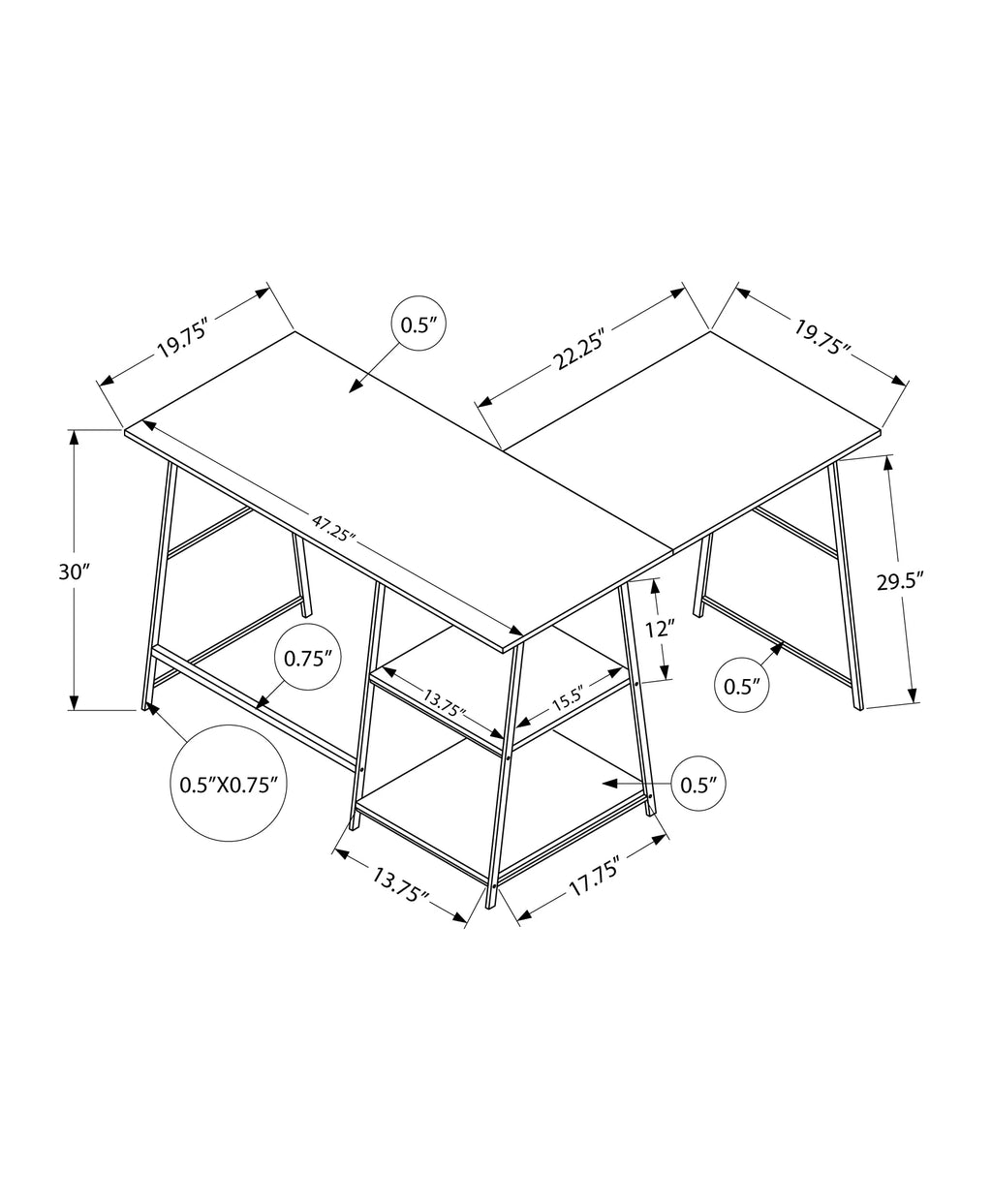 48" L Shape Grey Laminate Computer Desk T420161
