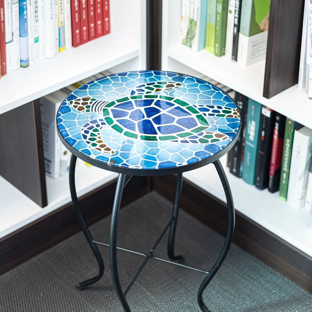 21 Inch Round Mosaic Glass Tabletop Outdoor End Table P161764