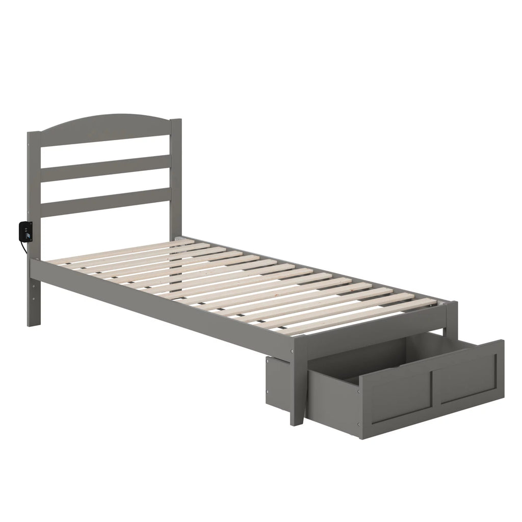 Solid Wood Traditional Twin Bed with Drawer in Gray U108