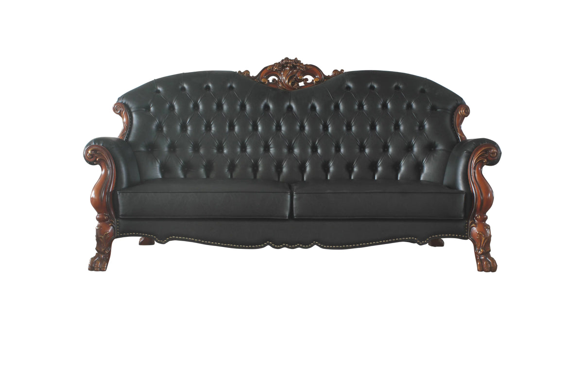Black Faux Leather Tufted Sofa with 5 Pillows B4347