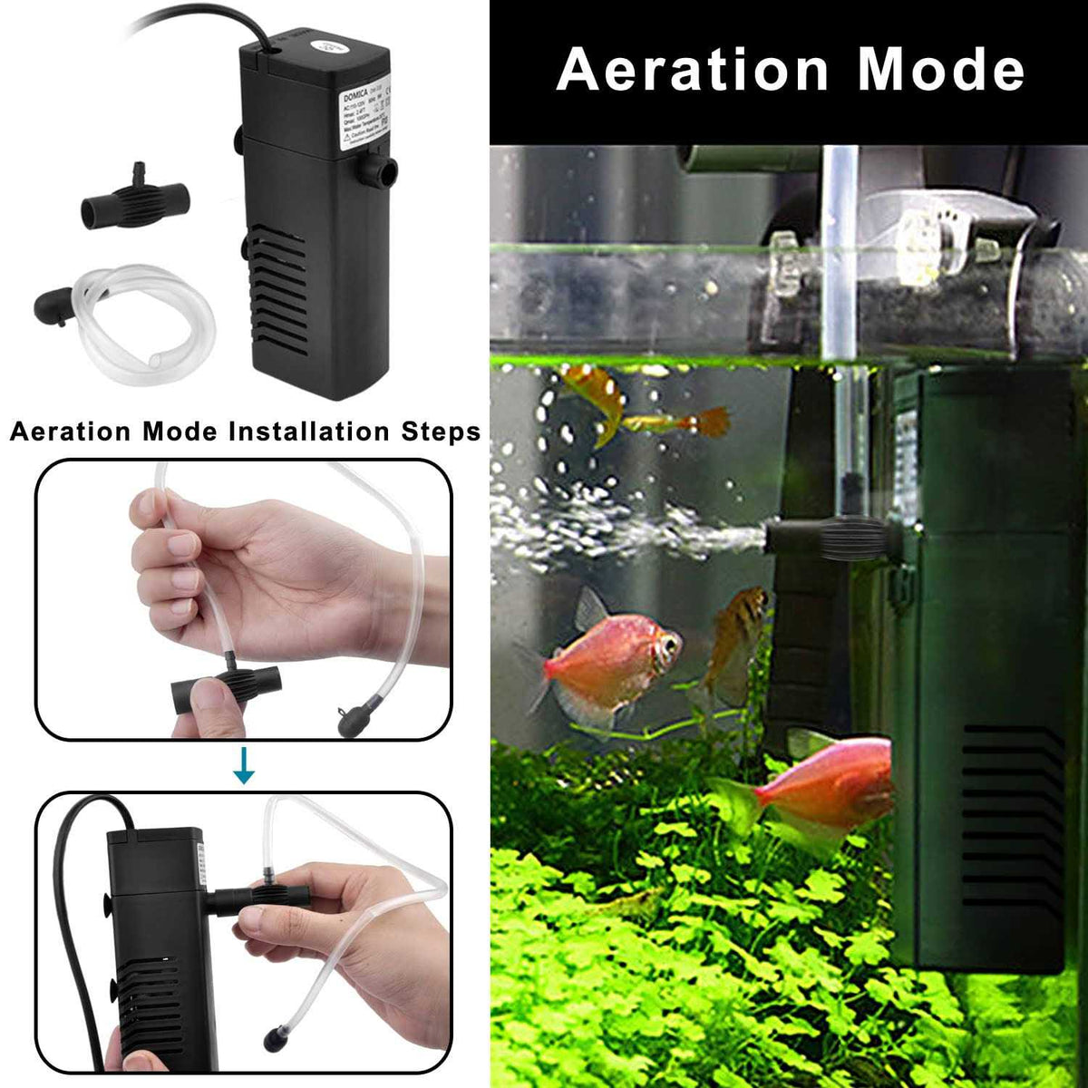 Internal Aquarium Filter with Aeration System 100Gph 5W for 5 to 15 Gallons Fish Tank U867370