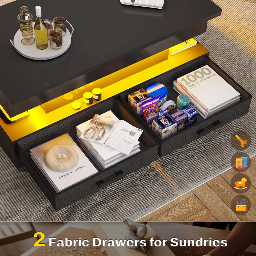 40" Lift Top Coffee Table with Storage and 2 Fabric Drawers W57060