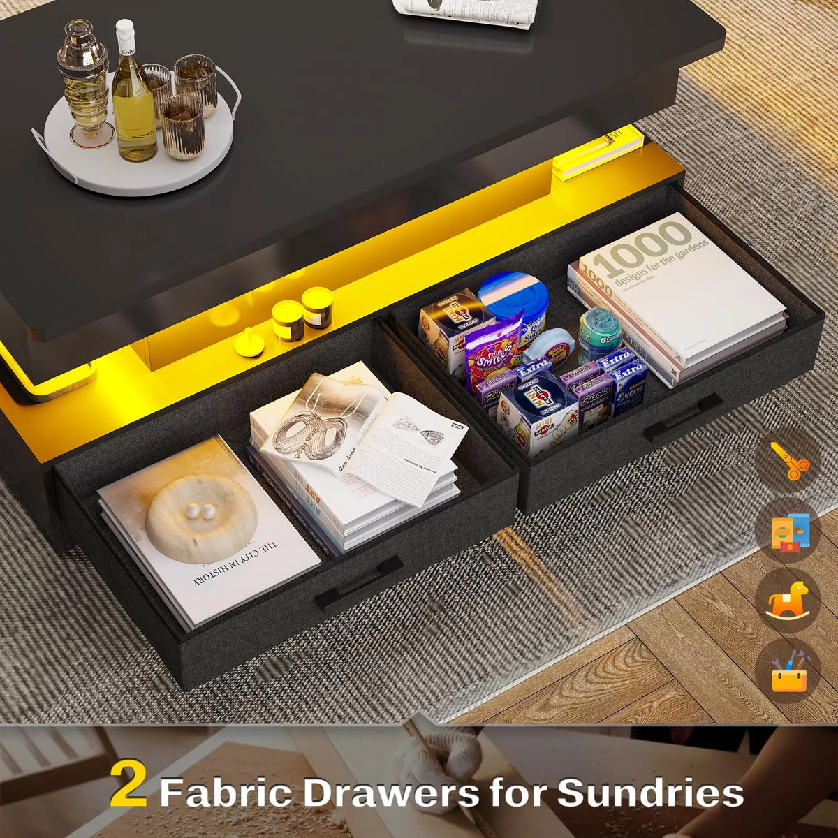 40" Lift Top Coffee Table with Storage and 2 Fabric Drawers W57060