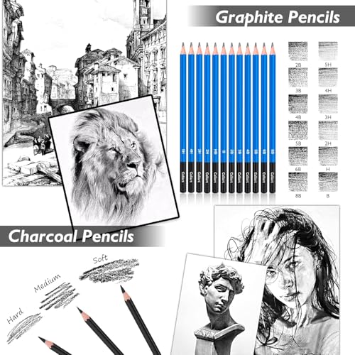 176 PCS Art Supplies Sketching Kit with 100 Sheets Sketch Book and Pencils R128