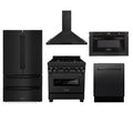 30 Dual Fuel Range, Range Hood, Microwave, Dishwasher, Refrigerator in Black Stainless R1975
