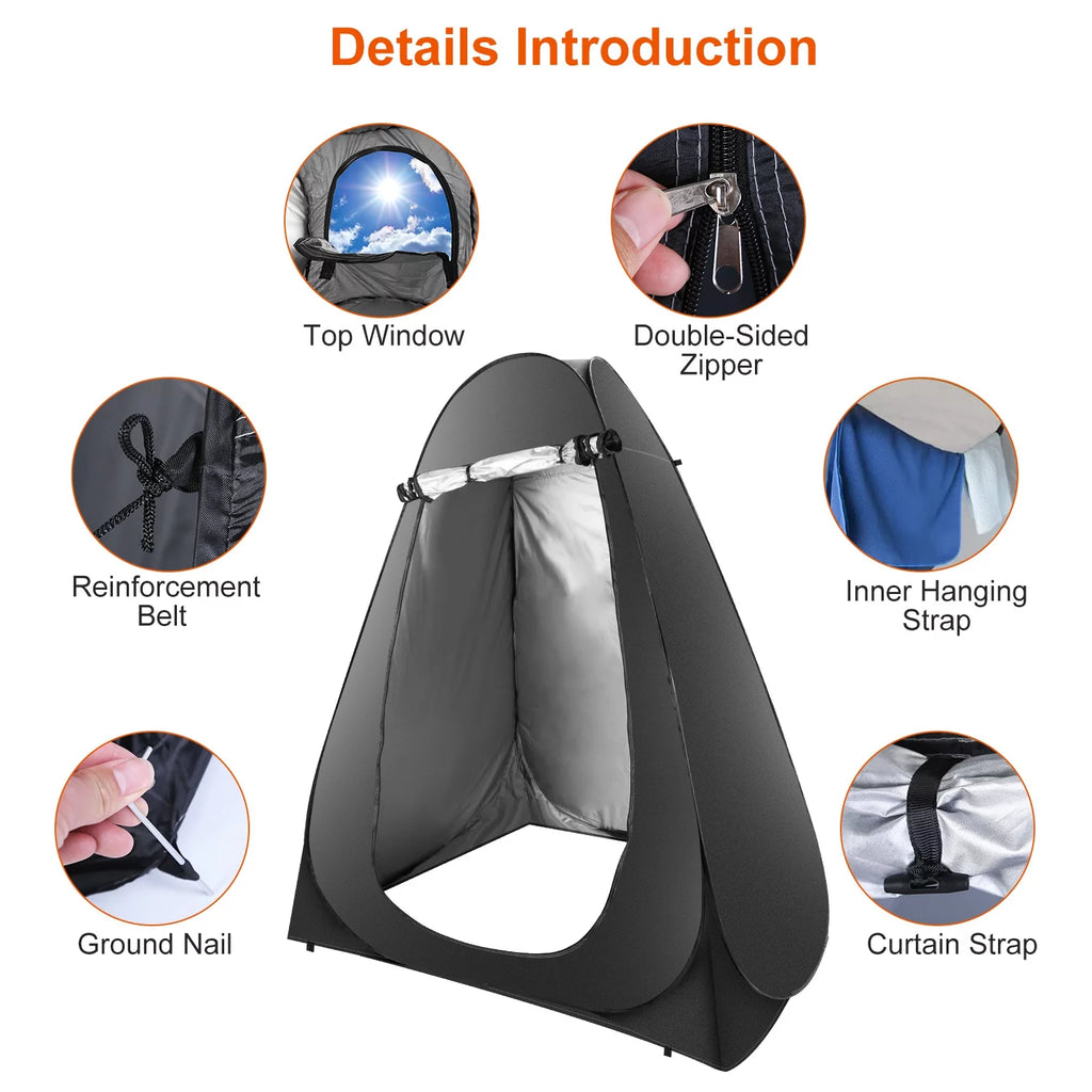 Pop up Privacy Tent 59x59x74.8in Portable Camping Shelter with Carry Bag Black J2314