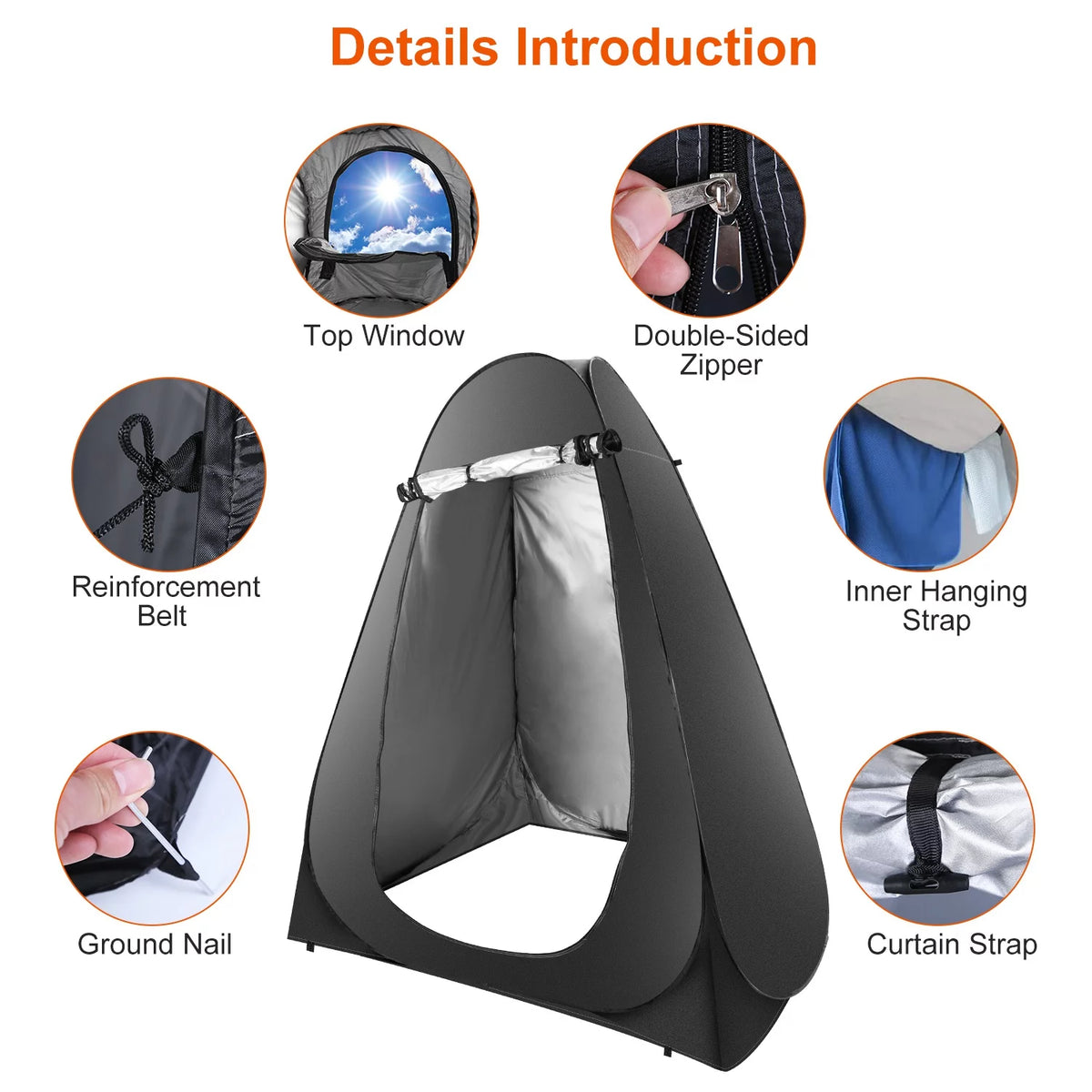 Pop up Privacy Tent 59x59x74.8in Portable Camping Shelter with Carry Bag Black J2314