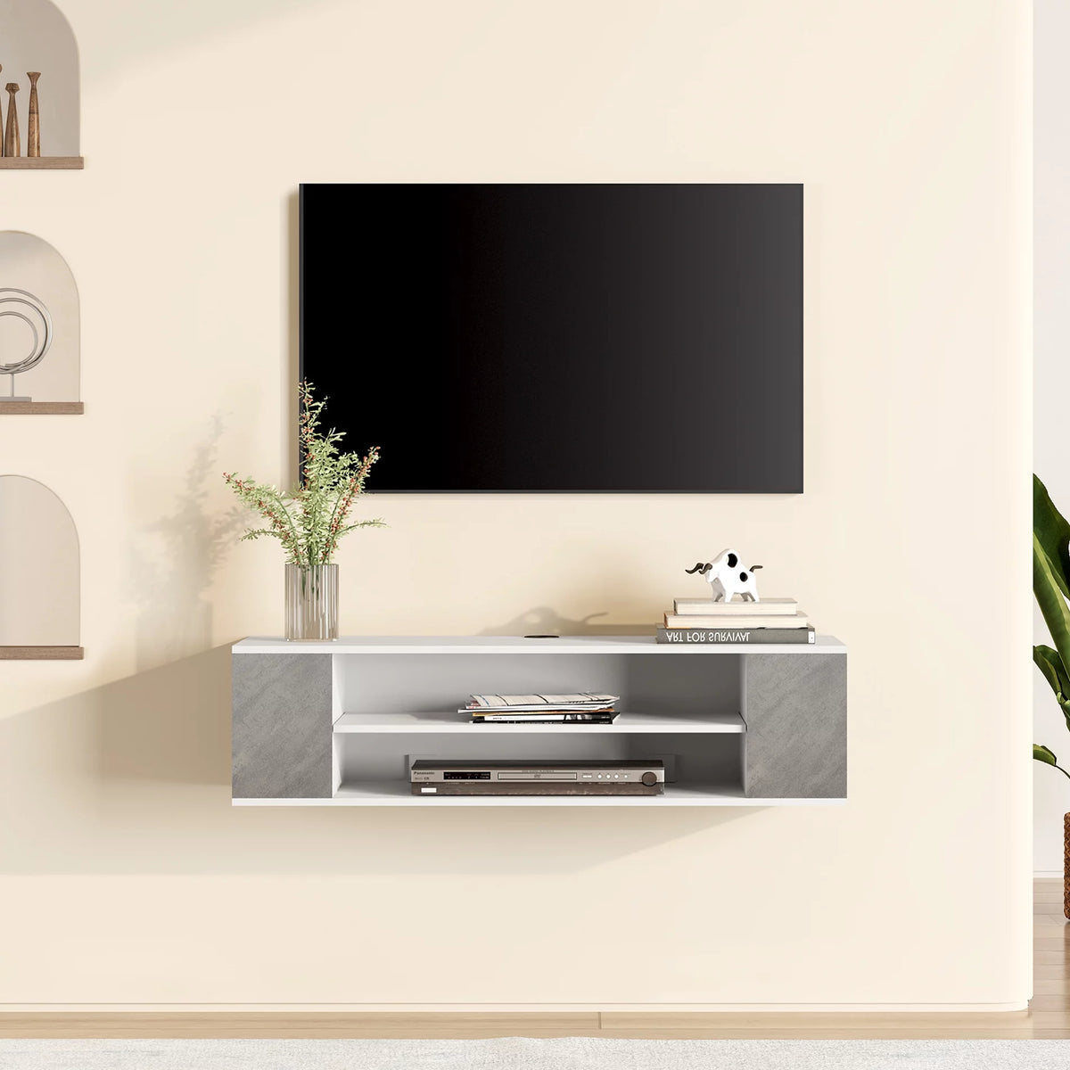 Grey White Wall Mounted Floating TV Stand M27646