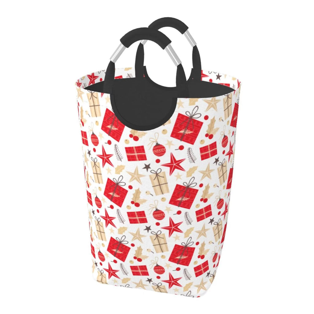 Collapsible Laundry Basket Hamper, Red Christmas Print 50L H304643