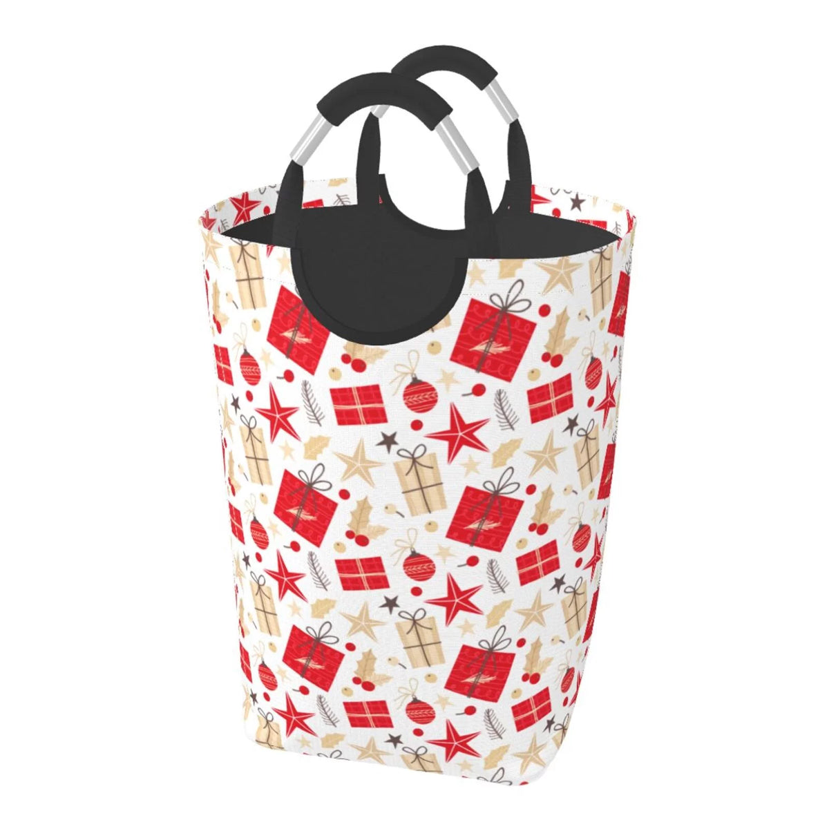 Collapsible Laundry Basket Hamper, Red Christmas Print 50L H304643