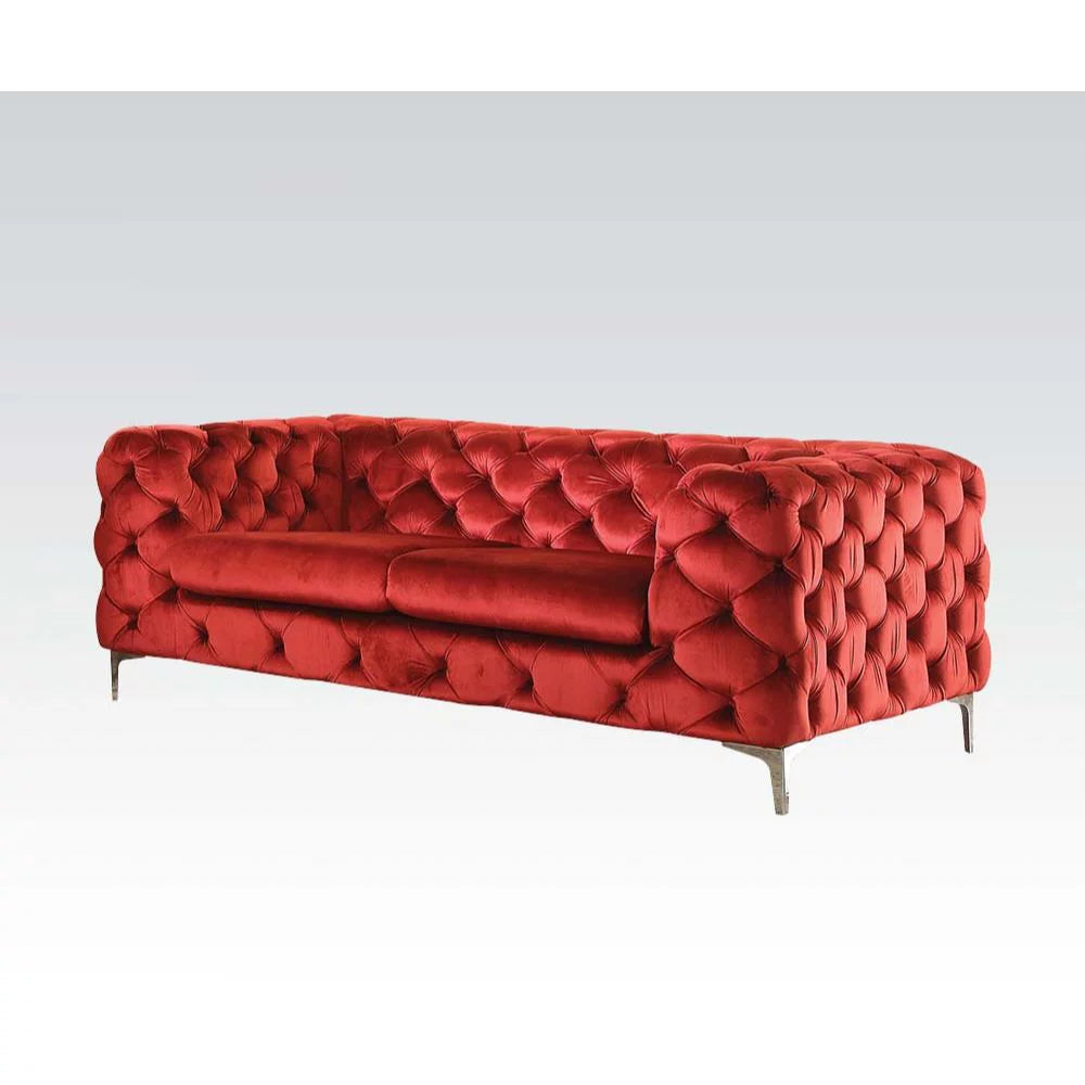 Red Velvet Tufted Loveseat T7350