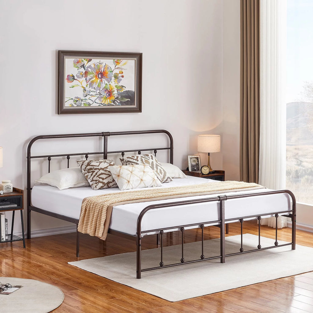 Queen Size Metal Bed Frame with Headboard and Footboard Y340303