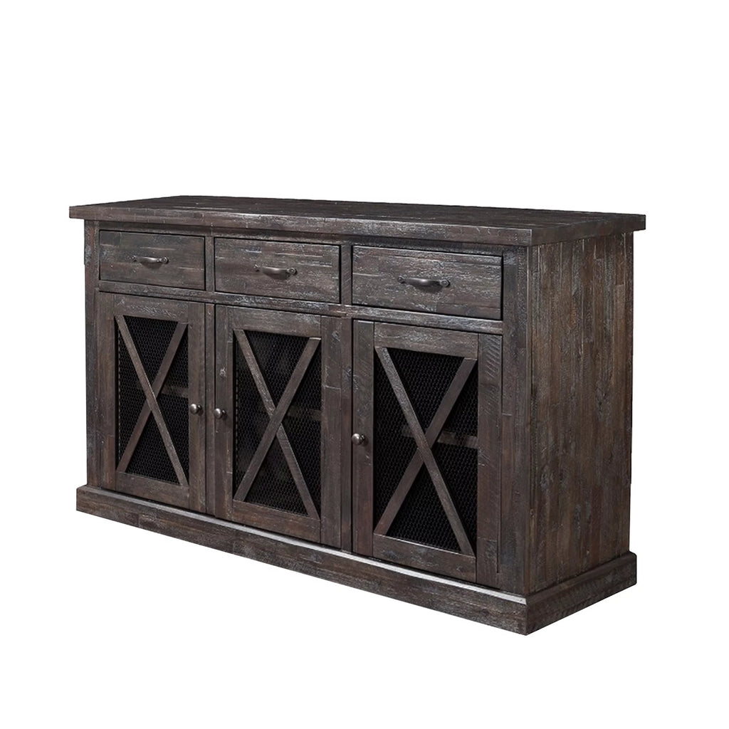 Brown Wooden Sideboard with 3 Drawers and Doors Y62240