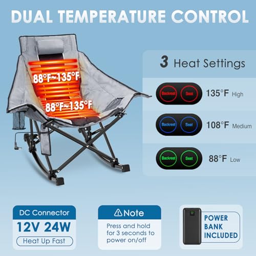 XL Oversized Heated Rocking Camping Chair with 3 Heat Levels L5964