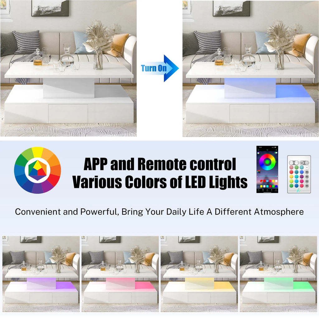 White LED Coffee Table with 4 Drawers U5705