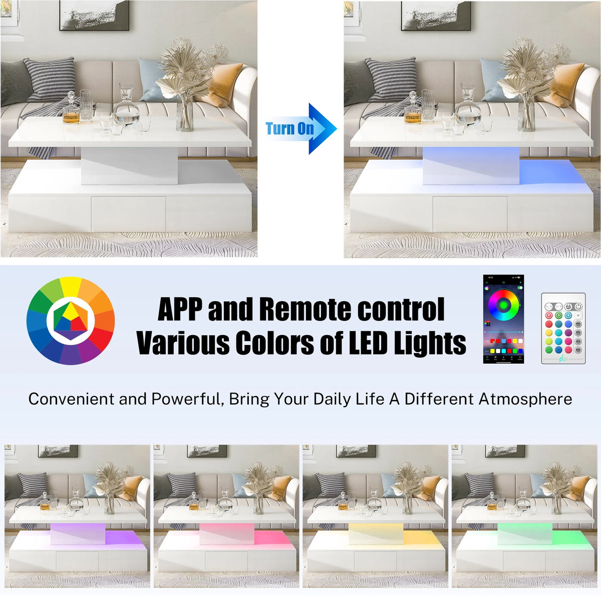 White LED Coffee Table with 4 Drawers U5705