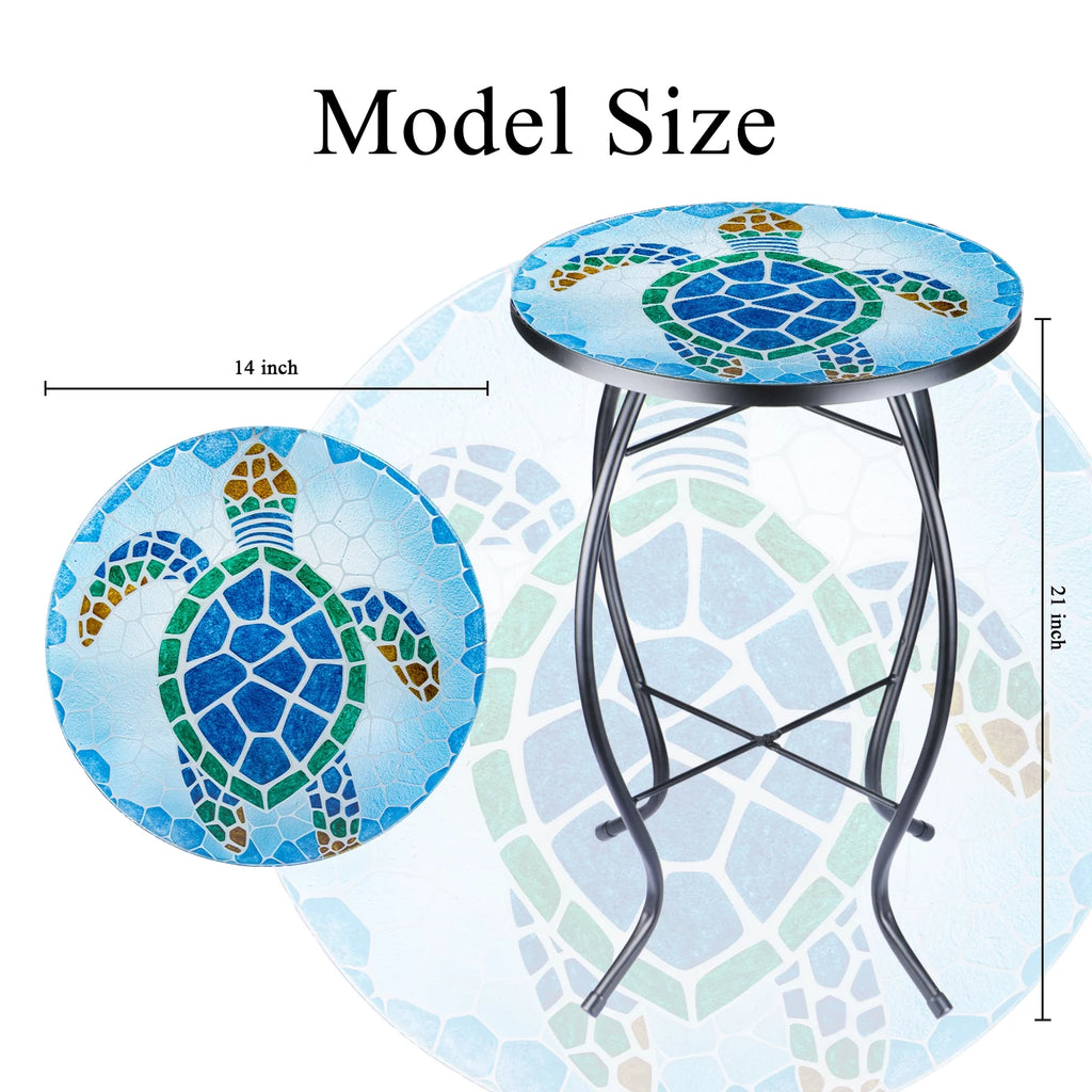 21 Inch Round Mosaic Glass Tabletop Outdoor End Table P161764